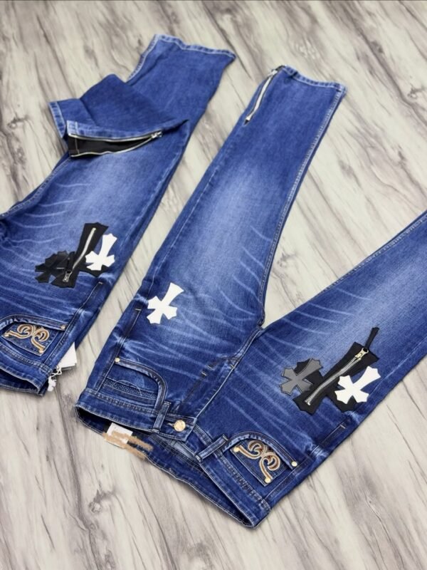 Men’s Premium Zipper Patch Slim Fit Denim Jeans