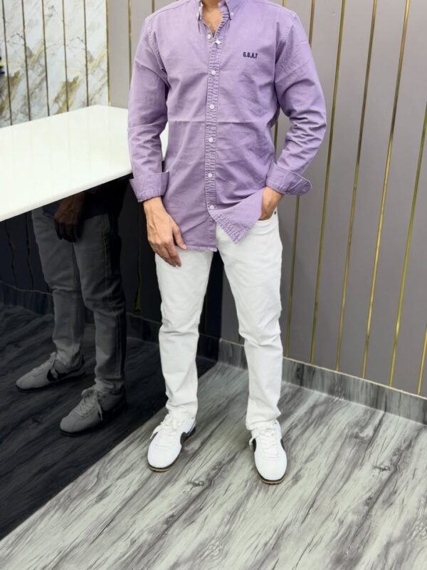 Men’s Solid Casual Shirt with White Pant Combo