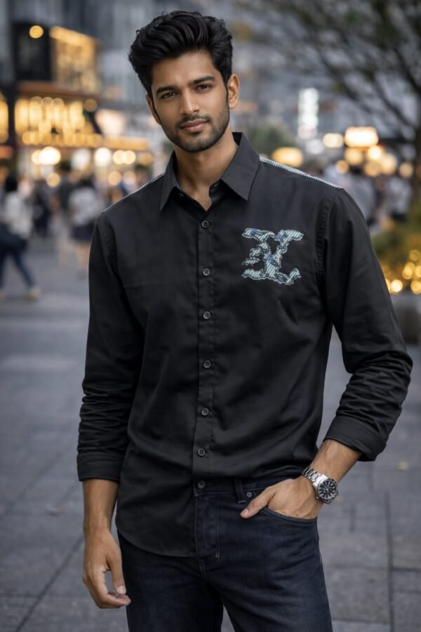 Men’s Premium Embroidered Panel Slim Fit Shirt