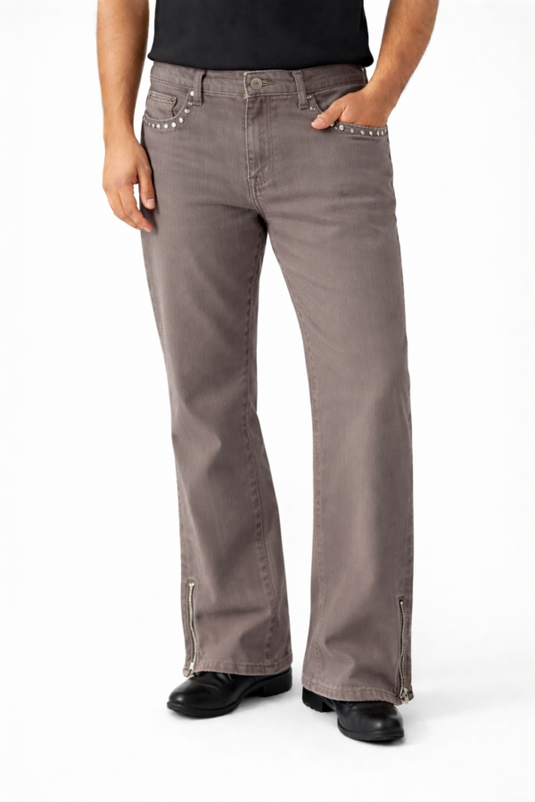 Men’s Bootcut Jeans with Stone Work & Bottom Zip