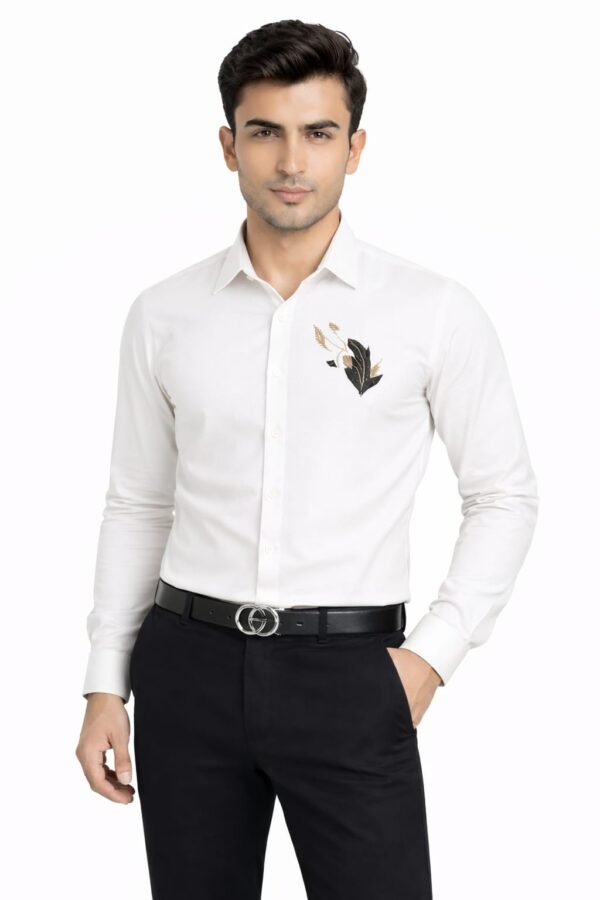 Premium Embroidered Slim Fit Men’s Shirt – Full Sleeve Designer Cotton Shirt